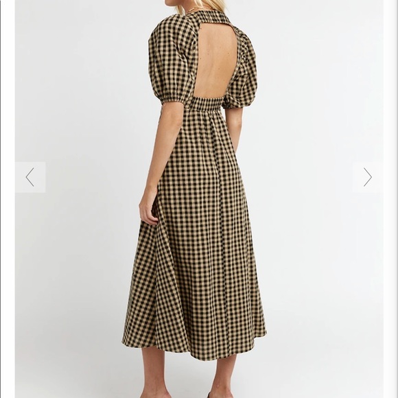 SOLD - Elm Beige Gingham Midi Dress - Picture 6 of 13
